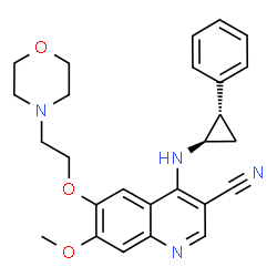 ChemSpider 2D Image | 7-Methoxy-6-[2-(4-morpholinyl)ethoxy]-4-{[(1R,2S)-2-phenylcyclopropyl]amino}-3-quinolinecarbonitrile | C26H28N4O3