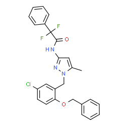 ChemSpider 2D Image | N-{1-[2-(Benzyloxy)-5-chlorobenzyl]-5-methyl-1H-pyrazol-3-yl}-2,2-difluoro-2-phenylacetamide | C26H22ClF2N3O2