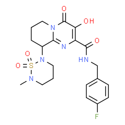 ChemSpider 2D Image | N-(4-Fluorobenzyl)-3-hydroxy-9-(6-methyl-1,1-dioxido-1,2,6-thiadiazinan-2-yl)-4-oxo-6,7,8,9-tetrahydro-4H-pyrido[1,2-a]pyrimidine-2-carboxamide | C20H24FN5O5S