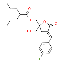 ChemSpider 2D Image | [(4E)-4-(4-Fluorobenzylidene)-2-(hydroxymethyl)-5-oxotetrahydro-2-furanyl]methyl 2-propylpentanoate | C21H27FO5