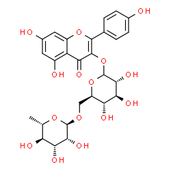 ChemSpider 2D Image | 5,7-Dihydroxy-2-(4-hydroxyphenyl)-4-oxo-4H-chromen-3-yl 6-O-(6-deoxy-alpha-L-mannopyranosyl)-D-glucopyranoside | C27H30O15