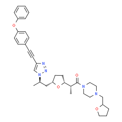 ChemSpider 2D Image | (2R)-2-{(2R,5S)-5-[(2R)-2-{4-[(4-Phenoxyphenyl)ethynyl]-1H-1,2,3-triazol-1-yl}propyl]tetrahydro-2-furanyl}-1-[4-(tetrahydro-2-furanylmethyl)-1-piperazinyl]-1-propanone | C35H43N5O4