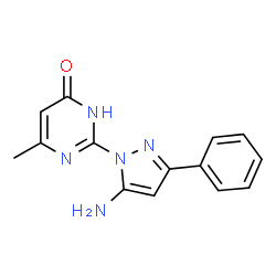 ChemSpider 2D Image | 2-(5-Amino-3-phenyl-1H-pyrazol-1-yl)-6-methyl-4(1H)-pyrimidinone | C14H13N5O