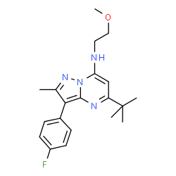 ChemSpider 2D Image | 5-tert-butyl-3-(4-fluorophenyl)-N-(2-methoxyethyl)-2-methylpyrazolo[1,5-a]pyrimidin-7-amine | C20H25FN4O