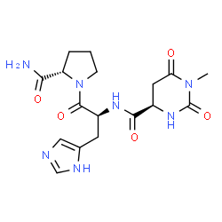 ChemSpider 2D Image | N-{[(4R)-1-Methyl-2,6-dioxohexahydro-4-pyrimidinyl]carbonyl}-L-histidyl-L-prolinamide | C17H23N7O5