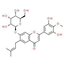 ChemSpider 2D Image | 2-(3,5-Dihydroxy-4-methoxyphenyl)-6-(3-methyl-2-buten-1-yl)-4-oxo-4H-chromen-7-yl beta-D-allopyranoside | C27H30O11
