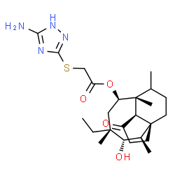 ChemSpider 2D Image | (1S,2R,3S,4R,6R,7R,8R)-4-Ethyl-3-hydroxy-2,4,7,14-tetramethyl-9-oxotricyclo[5.4.3.0~1,8~]tetradec-6-yl [(5-amino-1H-1,2,4-triazol-3-yl)sulfanyl]acetate | C24H38N4O4S