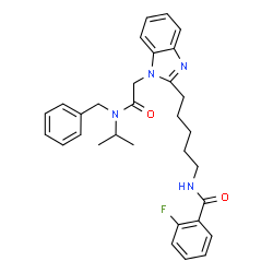 ChemSpider 2D Image | N-[5-(1-{2-[Benzyl(isopropyl)amino]-2-oxoethyl}-1H-benzimidazol-2-yl)pentyl]-2-fluorobenzamide | C31H35FN4O2