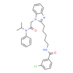 ChemSpider 2D Image | 3-Chloro-N-[5-(1-{2-[isopropyl(phenyl)amino]-2-oxoethyl}-1H-benzimidazol-2-yl)pentyl]benzamide | C30H33ClN4O2