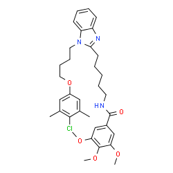 ChemSpider 2D Image | N-(5-{1-[4-(4-Chloro-3,5-dimethylphenoxy)butyl]-1H-benzimidazol-2-yl}pentyl)-3,4,5-trimethoxybenzamide | C34H42ClN3O5