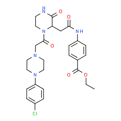 ChemSpider 2D Image | Ethyl 4-{[(1-{[4-(4-chlorophenyl)-1-piperazinyl]acetyl}-3-oxo-2-piperazinyl)acetyl]amino}benzoate | C27H32ClN5O5