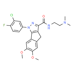 ChemSpider 2D Image | 1-(3-Chloro-4-fluorophenyl)-N-[2-(dimethylamino)ethyl]-6,7-dimethoxy-1,4-dihydroindeno[1,2-c]pyrazole-3-carboxamide | C23H24ClFN4O3