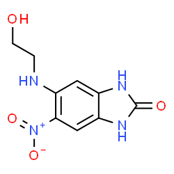 ChemSpider 2D Image | 5-[(2-Hydroxyethyl)amino]-6-nitro-1,3-dihydro-2H-benzimidazol-2-one | C9H10N4O4