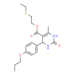 ChemSpider 2D Image | 2-(Ethylsulfanyl)ethyl 6-methyl-2-oxo-4-(4-propoxyphenyl)-1,2,3,4-tetrahydro-5-pyrimidinecarboxylate | C19H26N2O4S