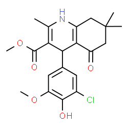 ChemSpider 2D Image | Methyl 4-(3-chloro-4-hydroxy-5-methoxyphenyl)-2,7,7-trimethyl-5-oxo-1,4,5,6,7,8-hexahydro-3-quinolinecarboxylate | C21H24ClNO5