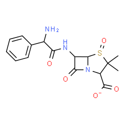 ChemSpider 2D Image | 6-{[Amino(phenyl)acetyl]amino}-3,3-dimethyl-7-oxo-4-thia-1-azabicyclo[3.2.0]heptane-2-carboxylate 4-oxide | C16H18N3O5S