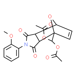 ChemSpider 2D Image | [4-(2-Methoxyphenyl)-3,5-dioxo-10-oxa-4-azatricyclo[5.2.1.0~2,6~]dec-8-en-1-yl]methylene diacetate | C20H19NO8