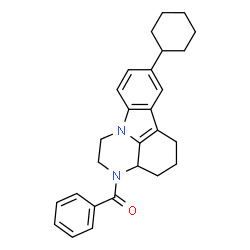 ChemSpider 2D Image | (8-Cyclohexyl-1,2,3a,4,5,6-hexahydro-3H-pyrazino[3,2,1-jk]carbazol-3-yl)(phenyl)methanone | C27H30N2O