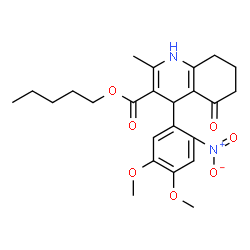 ChemSpider 2D Image | Pentyl 4-(4,5-dimethoxy-2-nitrophenyl)-2-methyl-5-oxo-1,4,5,6,7,8-hexahydro-3-quinolinecarboxylate | C24H30N2O7
