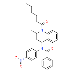 ChemSpider 2D Image | N-(1-Hexanoyl-2-methyl-1,2,3,4-tetrahydro-4-quinolinyl)-N-(4-nitrophenyl)benzamide | C29H31N3O4