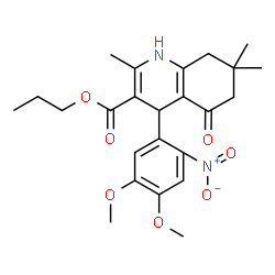 ChemSpider 2D Image | propyl 4-(4,5-dimethoxy-2-nitrophenyl)-2,7,7-trimethyl-5-oxo-1,4,6,8-tetrahydroquinoline-3-carboxylate | C24H30N2O7
