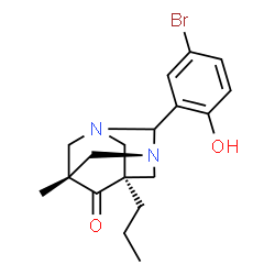ChemSpider 2D Image | (5s,7s)-2-(5-Bromo-2-hydroxyphenyl)-5-methyl-7-propyl-1,3-diazatricyclo[3.3.1.1~3,7~]decan-6-one | C18H23BrN2O2