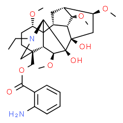 ChemSpider 2D Image | [(1alpha,6beta,7beta,16beta,17R)-20-Ethyl-7,8-dihydroxy-1,6,14,16-tetramethoxyaconitan-4-yl]methyl 2-aminobenzoate | C32H46N2O8