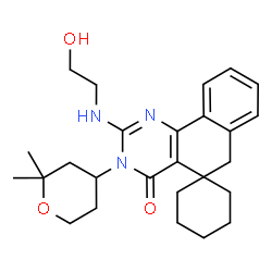 ChemSpider 2D Image | 3-(2,2-Dimethyltetrahydro-2H-pyran-4-yl)-2-[(2-hydroxyethyl)amino]-3H-spiro[benzo[h]quinazoline-5,1'-cyclohexan]-4(6H)-one | C26H35N3O3