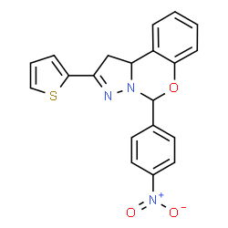 ChemSpider 2D Image | 5-(4-Nitrophenyl)-2-(2-thienyl)-1,10b-dihydropyrazolo[1,5-c][1,3]benzoxazine | C20H15N3O3S