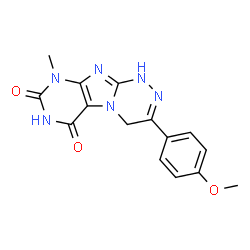 ChemSpider 2D Image | 3-(4-Methoxyphenyl)-9-methyl-1,4-dihydro[1,2,4]triazino[3,4-f]purine-6,8(7H,9H)-dione | C15H14N6O3