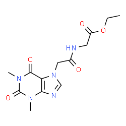 ChemSpider 2D Image | Ethyl N-[(1,3-dimethyl-2,6-dioxo-1,2,3,6-tetrahydro-7H-purin-7-yl)acetyl]glycinate | C13H17N5O5