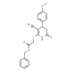 ChemSpider 2D Image | Benzyl {[3-cyano-4-(4-methoxyphenyl)-6-oxo-1,4,5,6-tetrahydro-2-pyridinyl]sulfanyl}acetate | C22H20N2O4S