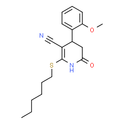 ChemSpider 2D Image | 2-(Hexylsulfanyl)-4-(2-methoxyphenyl)-6-oxo-1,4,5,6-tetrahydro-3-pyridinecarbonitrile | C19H24N2O2S