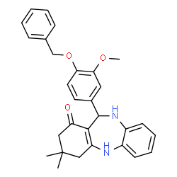 ChemSpider 2D Image | 11-[4-(Benzyloxy)-3-methoxyphenyl]-3,3-dimethyl-2,3,4,5,10,11-hexahydro-1H-dibenzo[b,e][1,4]diazepin-1-one | C29H30N2O3