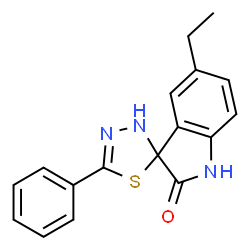 ChemSpider 2D Image | 5-Ethyl-5'-phenyl-3'H-spiro[indole-3,2'-[1,3,4]thiadiazol]-2(1H)-one | C17H15N3OS
