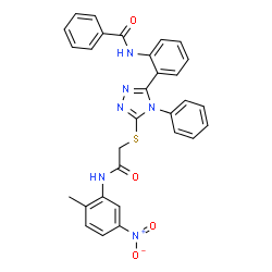 ChemSpider 2D Image | N-{2-[5-({2-[(2-Methyl-5-nitrophenyl)amino]-2-oxoethyl}sulfanyl)-4-phenyl-4H-1,2,4-triazol-3-yl]phenyl}benzamide | C30H24N6O4S