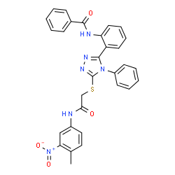 ChemSpider 2D Image | N-{2-[5-({2-[(4-Methyl-3-nitrophenyl)amino]-2-oxoethyl}sulfanyl)-4-phenyl-4H-1,2,4-triazol-3-yl]phenyl}benzamide | C30H24N6O4S