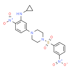 ChemSpider 2D Image | N-Cyclopropyl-2-nitro-5-{4-[(3-nitrophenyl)sulfonyl]-1-piperazinyl}aniline | C19H21N5O6S