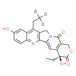 ChemSpider 2D Image | (4S)-4-Ethyl-11-[(2,2,2-~2~H_3_)ethyl]-4,9-dihydroxy-1H-pyrano[3',4':6,7]indolizino[1,2-b]quinoline-3,14(4H,12H)-dione | C22H17D3N2O5