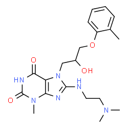 ChemSpider 2D Image | 8-{[2-(Dimethylamino)ethyl]amino}-7-[2-hydroxy-3-(2-methylphenoxy)propyl]-3-methyl-3,7-dihydro-1H-purine-2,6-dione | C20H28N6O4