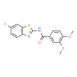 ChemSpider 2D Image | N-(6-Chloro-1,3-benzothiazol-2-yl)-3,4-dimethoxybenzamide | C16H13ClN2O3S