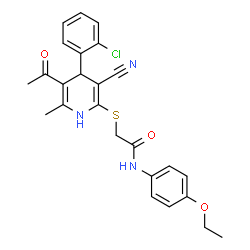 ChemSpider 2D Image | 2-{[5-Acetyl-4-(2-chlorophenyl)-3-cyano-6-methyl-1,4-dihydro-2-pyridinyl]sulfanyl}-N-(4-ethoxyphenyl)acetamide | C25H24ClN3O3S