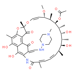 ChemSpider 2D Image | (7S,9Z,11S,12R,13S,14R,15R,16R,17S,18S,19Z,26E)-2,15,17,29-Tetrahydroxy-11-methoxy-3,7,12,14,16,18,22-heptamethyl-26-{[(4-methyl-1-piperazinyl)amino]methylene}-6,23,27-trioxo-8,30-dioxa-24-azatetracyc
lo[23.3.1.1~4,7~.0~5,28~]triaconta-1(28),2,4,9,19,21,25(29)-heptaen-13-yl acetate | C43H58N4O12