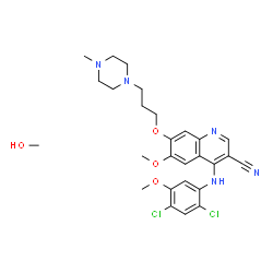 ChemSpider 2D Image | 4-[(2,4-Dichloro-5-methoxyphenyl)amino]-6-methoxy-7-[3-(4-methyl-1-piperazinyl)propoxy]-3-quinolinecarbonitrile - methanol (1:1) | C27H33Cl2N5O4