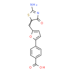 ChemSpider 2D Image | 4-{5-[(2-Amino-4-oxo-1,3-thiazol-5(4H)-ylidene)methyl]-2-furyl}benzoic acid | C15H10N2O4S