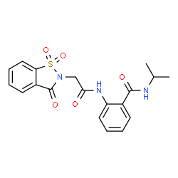 ChemSpider 2D Image | 2-{[(1,1-Dioxido-3-oxo-1,2-benzothiazol-2(3H)-yl)acetyl]amino}-N-isopropylbenzamide | C19H19N3O5S