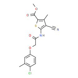 ChemSpider 2D Image | Methyl 5-{[(4-chloro-3-methylphenoxy)acetyl]amino}-4-cyano-3-methyl-2-thiophenecarboxylate | C17H15ClN2O4S