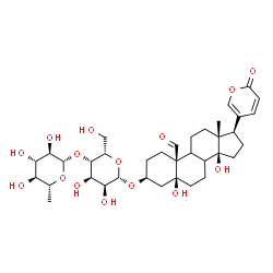 ChemSpider 2D Image | (3beta,5beta,8xi,9xi)-3-{[4-O-(6-Deoxy-beta-D-glucopyranosyl)-beta-L-gulopyranosyl]oxy}-5,14-dihydroxy-19-oxobufa-20,22-dienolide | C36H52O15