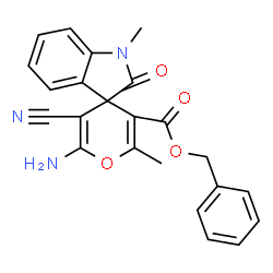 ChemSpider 2D Image | Benzyl 6'-amino-5'-cyano-1,2'-dimethyl-2-oxo-1,2-dihydrospiro[indole-3,4'-pyran]-3'-carboxylate | C23H19N3O4
