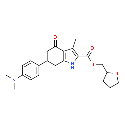 ChemSpider 2D Image | Tetrahydro-2-furanylmethyl 6-[4-(dimethylamino)phenyl]-3-methyl-4-oxo-4,5,6,7-tetrahydro-1H-indole-2-carboxylate | C23H28N2O4